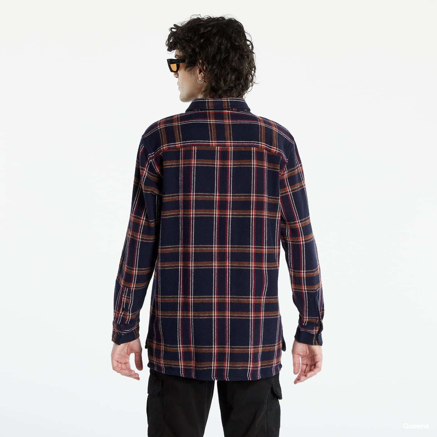 Košele Urban Classics Heavy Long Oversized Checked Shirt Navy/ Orange
