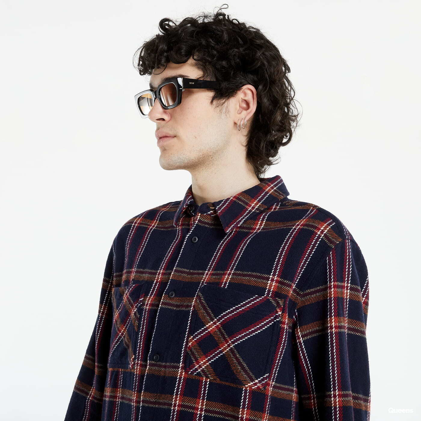 Košele Urban Classics Heavy Long Oversized Checked Shirt Navy/ Orange