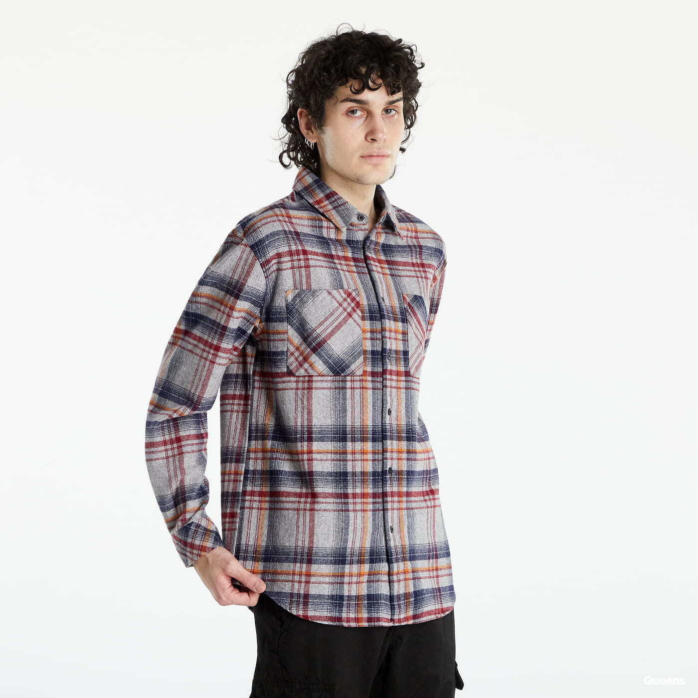 Košele Urban Classics Heavy Curved Oversized Checked Shirt Grey/ Red