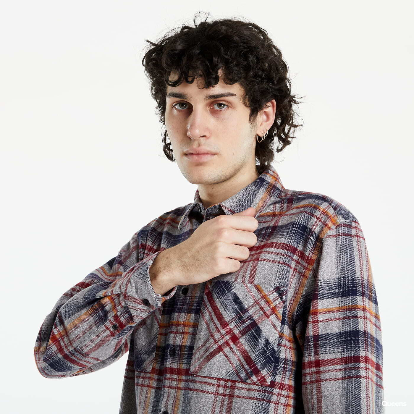 Košele Urban Classics Heavy Curved Oversized Checked Shirt Grey/ Red
