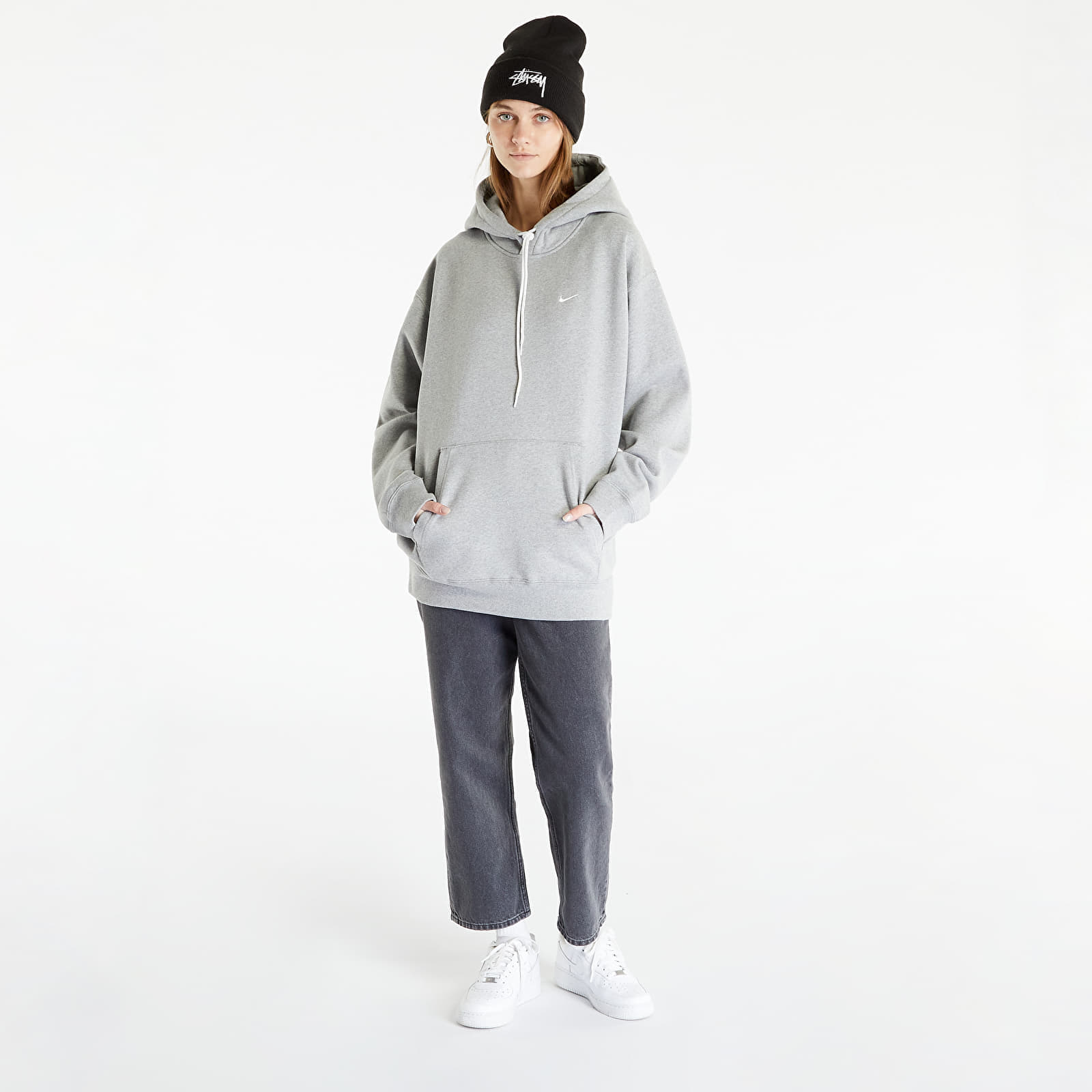 Dukserice Nike Nrg SoloSwoosh Hoodie Fleece Dk Grey Heather/ White