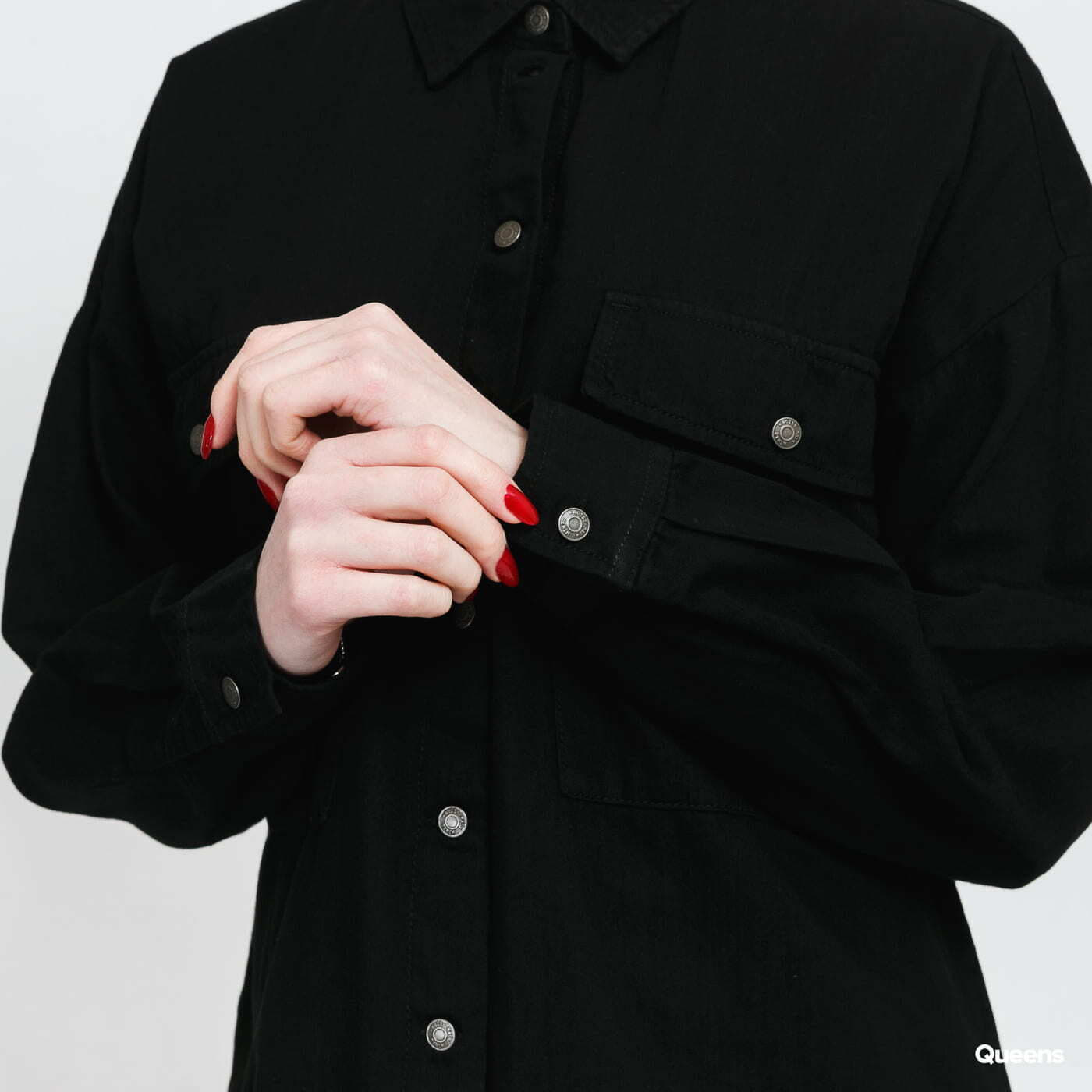 Košile Noisy May NMflanny L/S Long Shacket Black