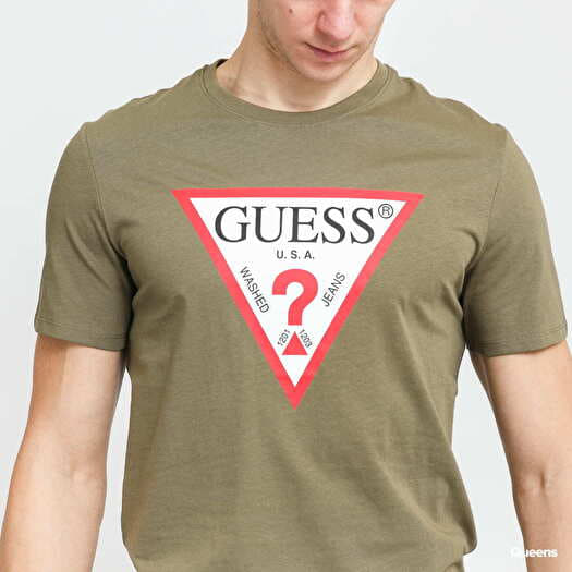 T Shirts GUESS M Triangle Logo Tee Olive Queens