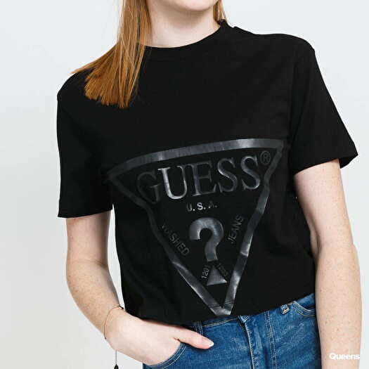 T-shirts GUESS W Crop Top Triangle Logo Black | Queens