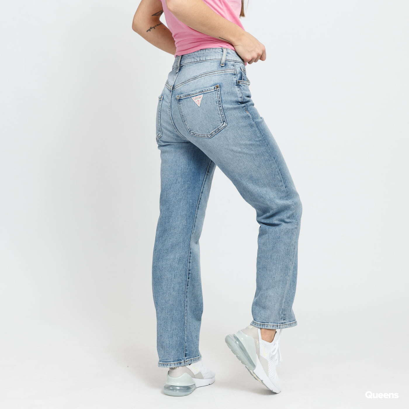 Džíny GUESS W Cropped Mom Jeans blue