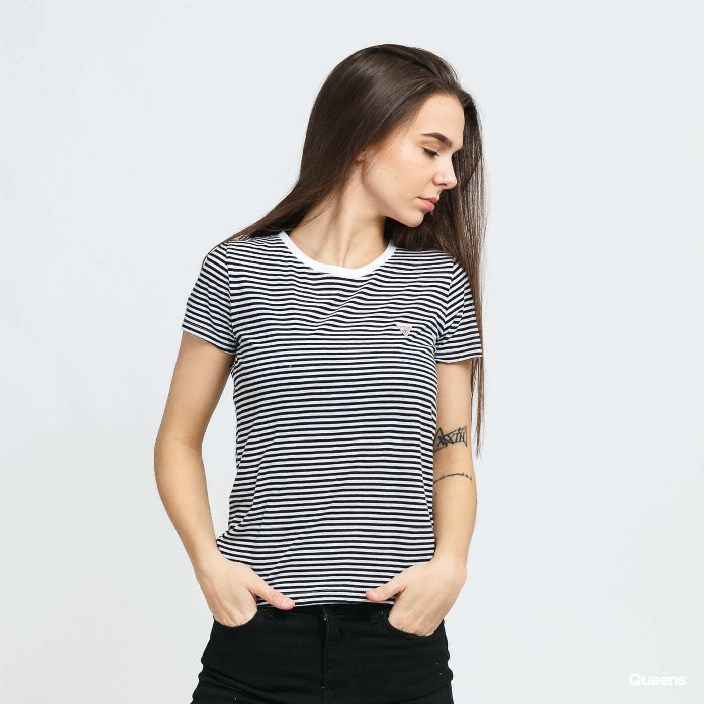 White and black guess shirt on sale