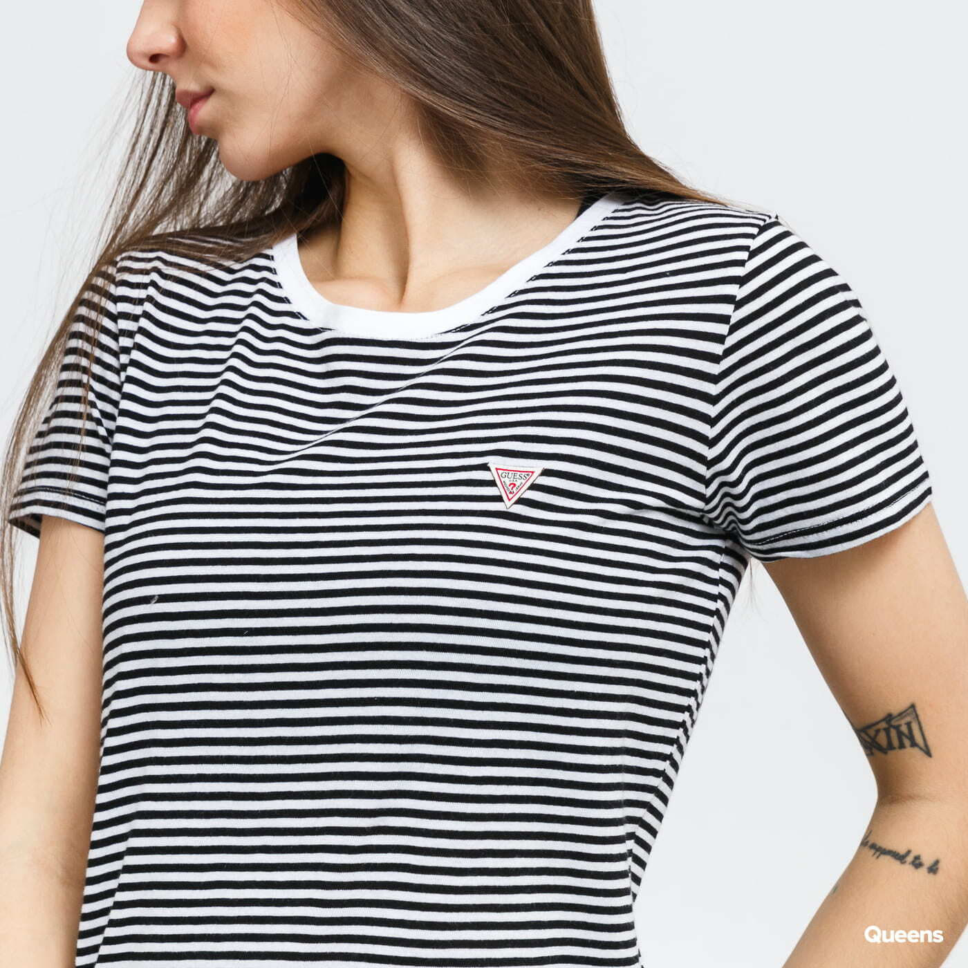 T shirts GUESS W Eco Logo Tee White Black Queens