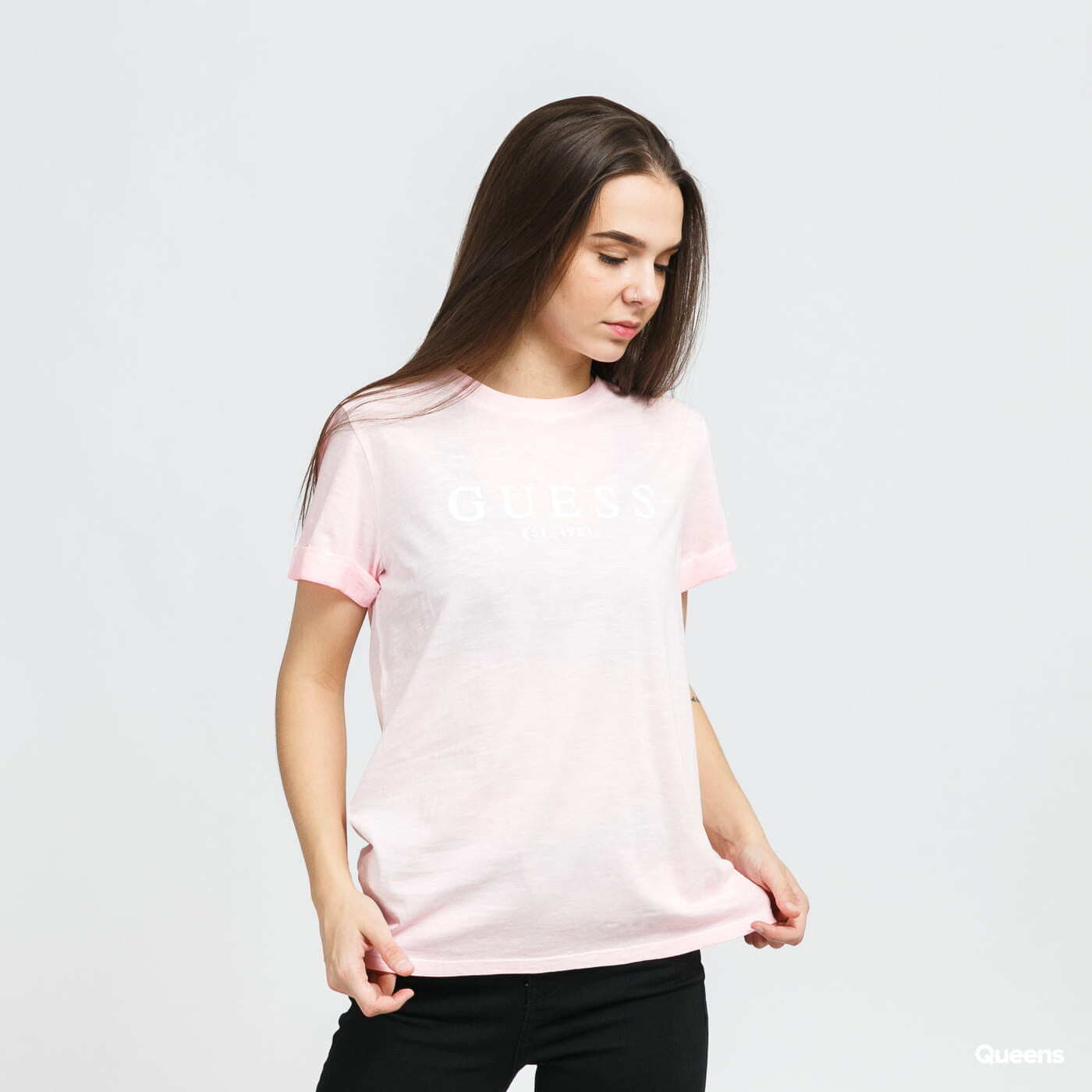 T-shirts GUESS W Roll Cuff Tee Pink