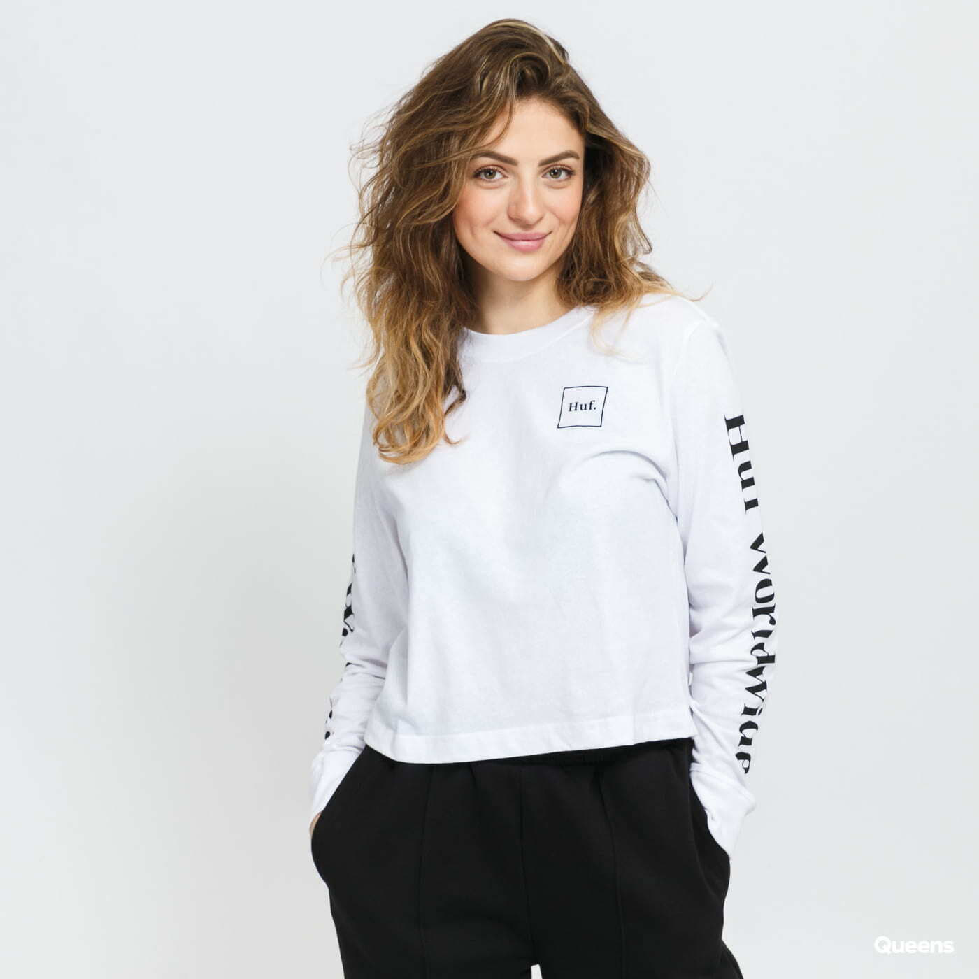 T shirts HUF Domestic Crop Longsleeve White Queens