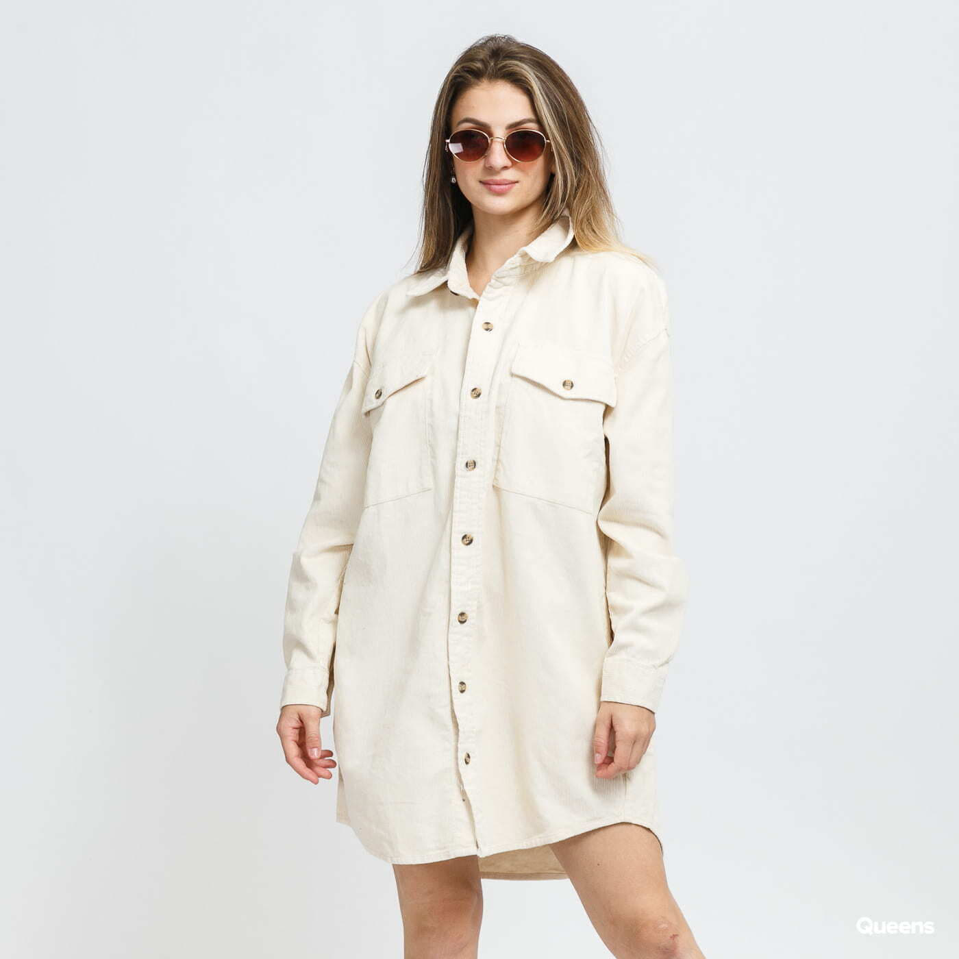 Rochii Urban Classics Ladies Long Corduroy Overshirt Cream