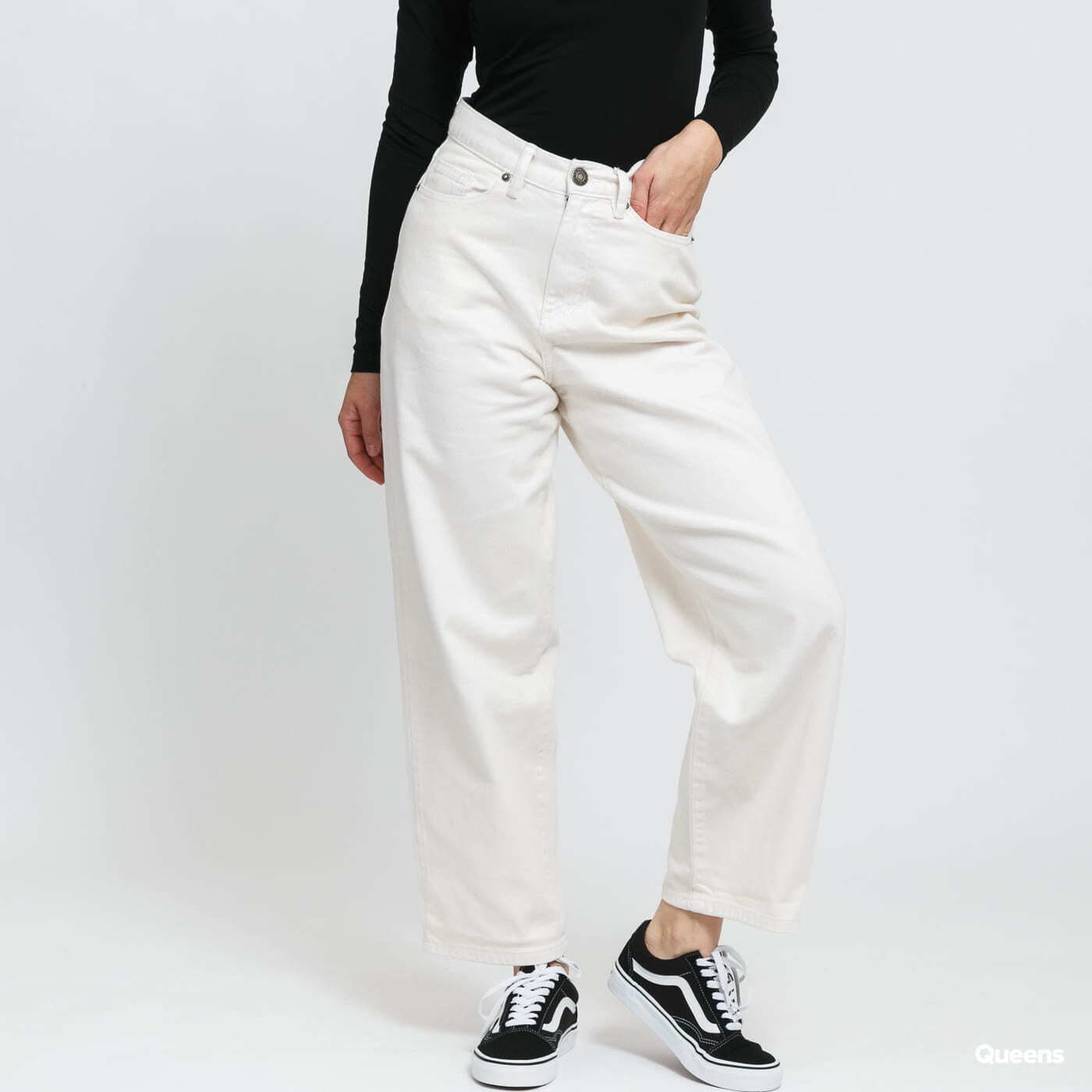 Džíny Urban Classics Ladies High Waist Wide Leg Cropped Denim Pants White