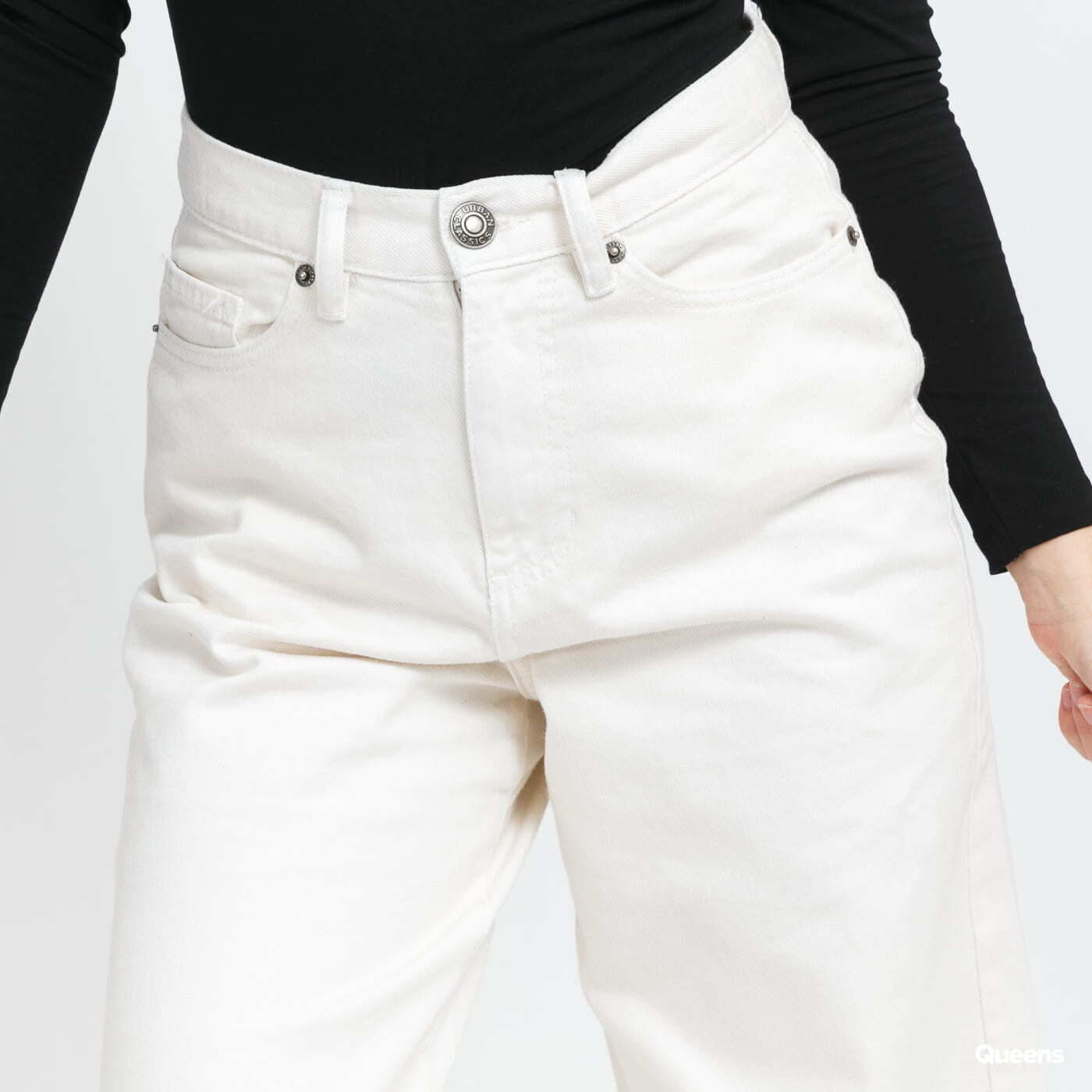 Džíny Urban Classics Ladies High Waist Wide Leg Cropped Denim Pants White