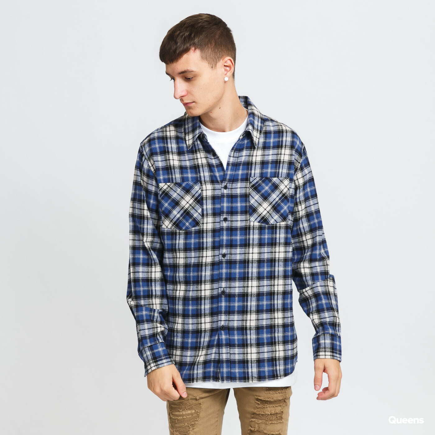 Košele Urban Classics Checked Roots Shirt Blue