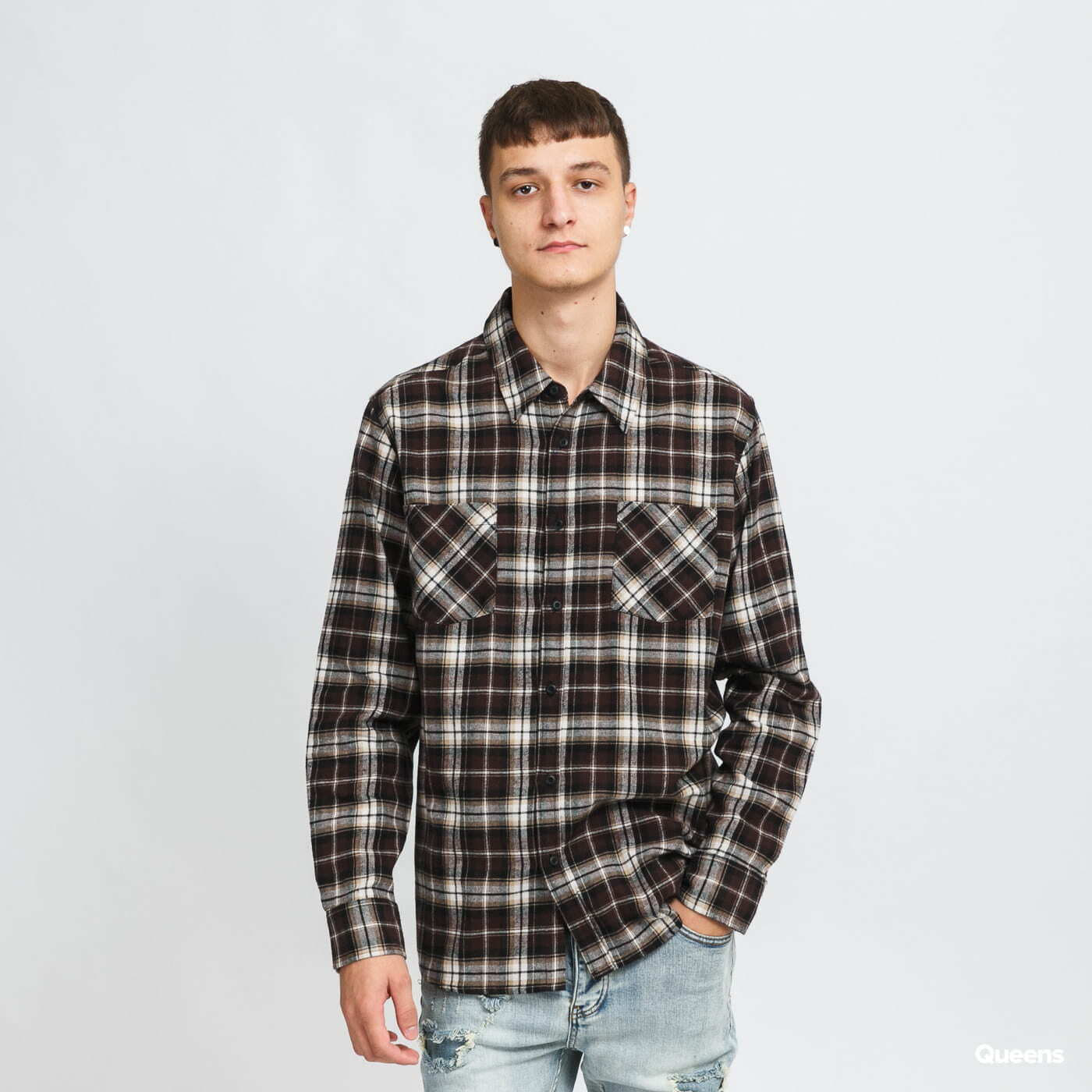Košile Urban Classics Checked Roots Shirt Brown/ Black/ Beige