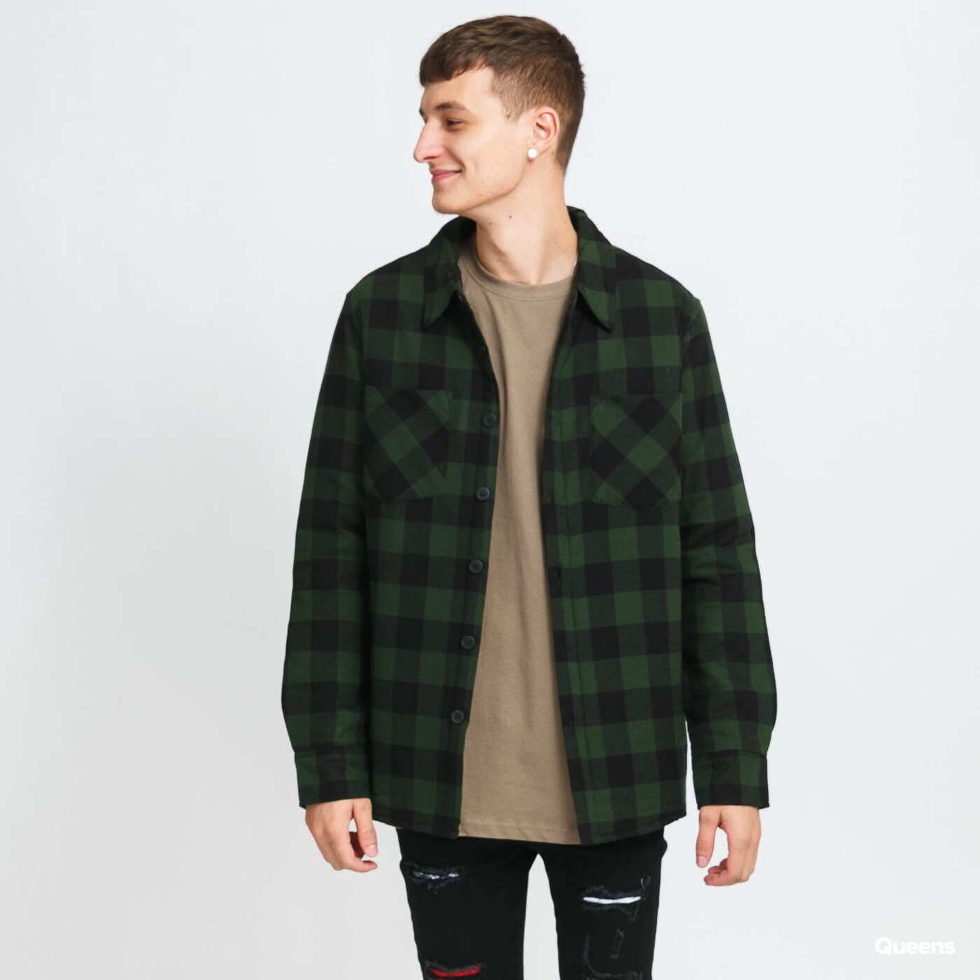Jackets Urban Classics Padded Check Flannel Shirt Green / Black