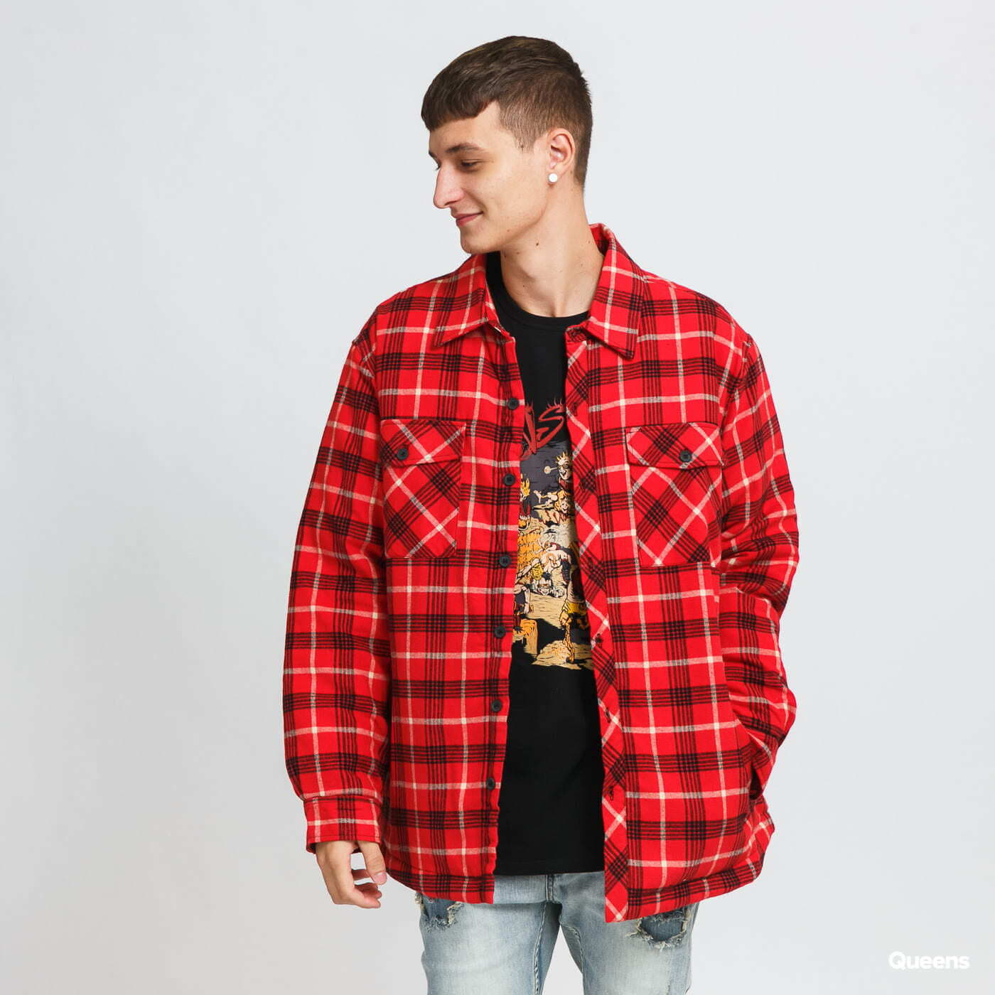 Geci Urban Classics Plaid Quilted Shirt Jacket Red
