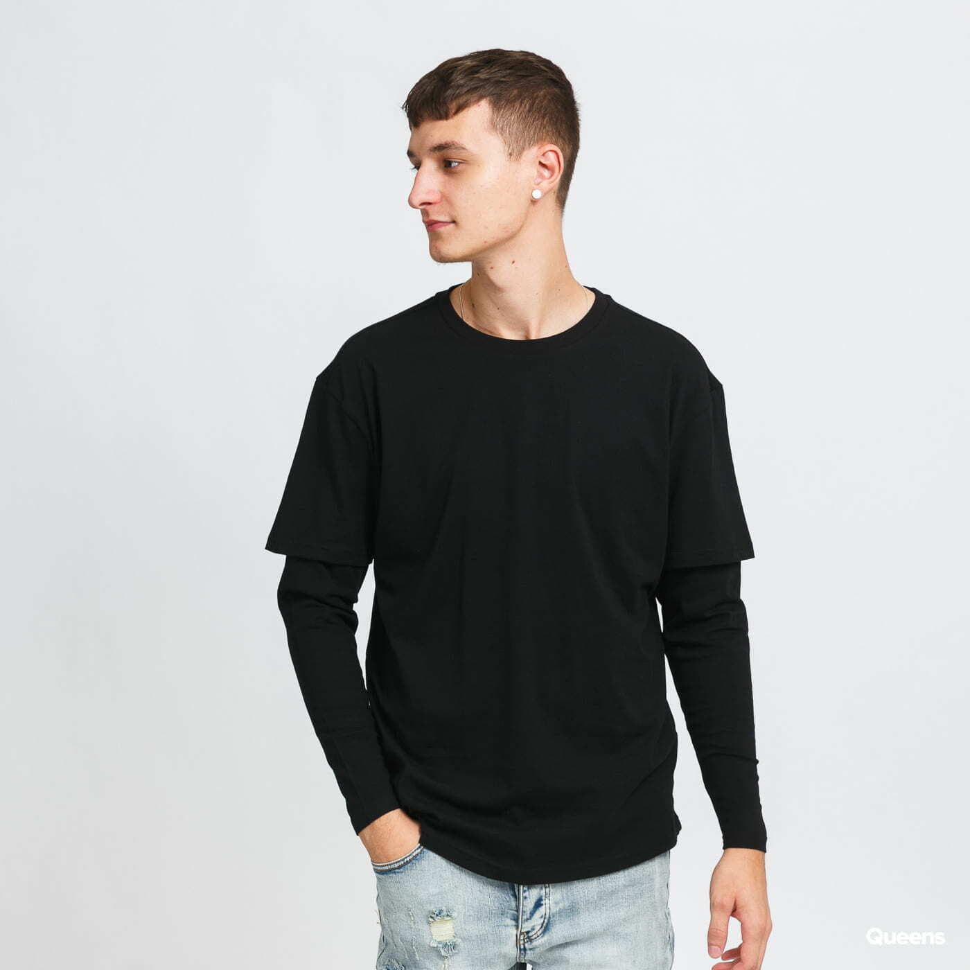 T-shirts Urban Classics Oversized Shaped Double Layer LS Tee Black/ Black |  Queens