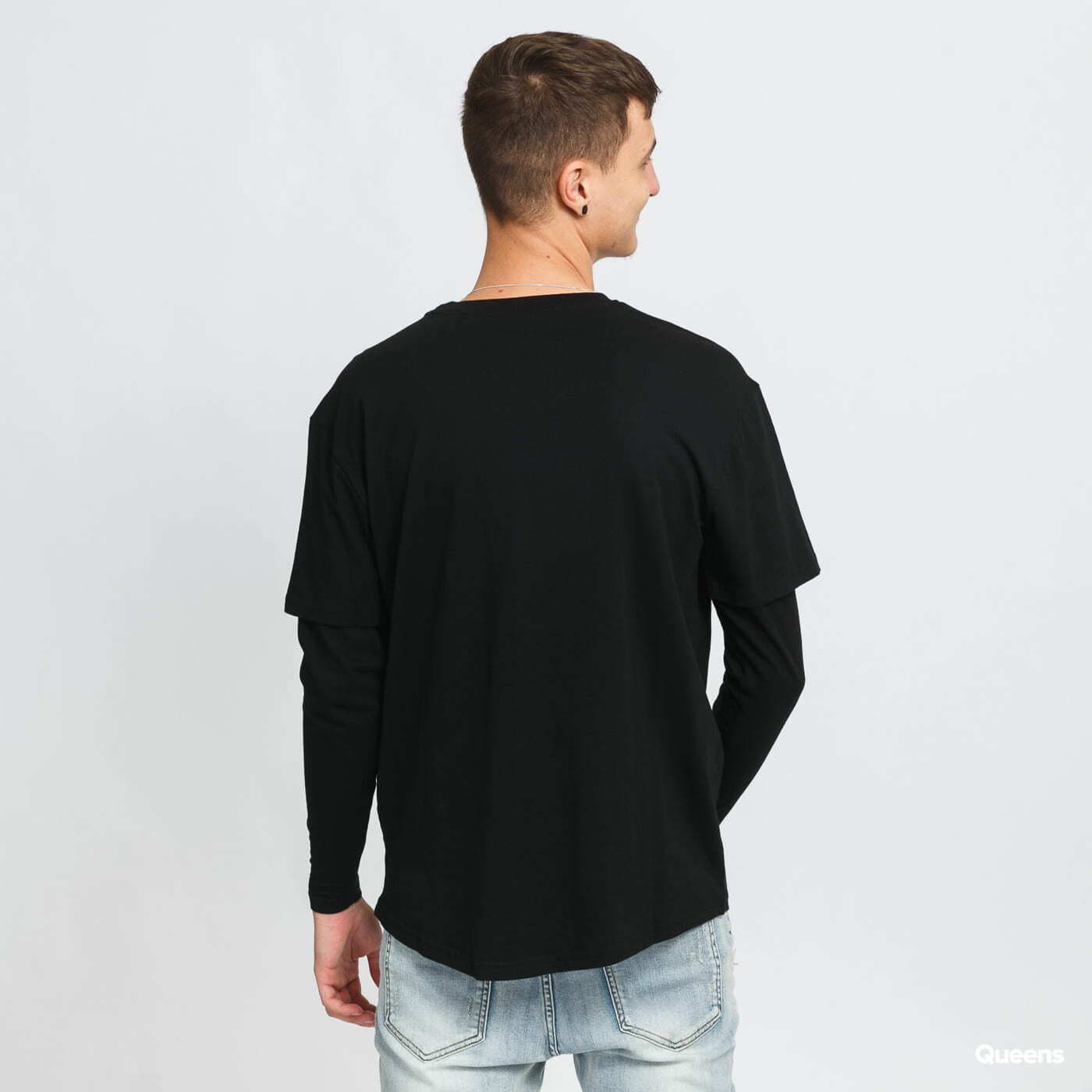 T-Shirts Urban Classics Oversized Shaped Double Layer LS Tee Black/ Black
