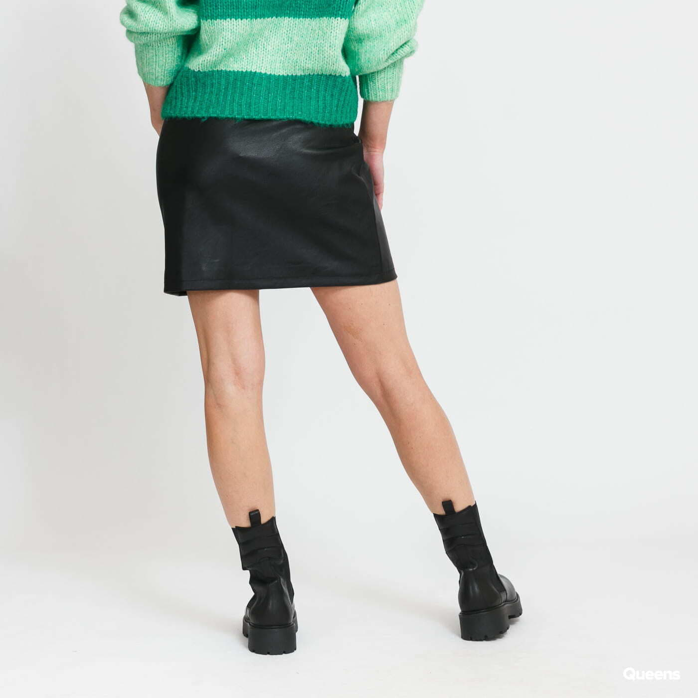 Sukně JJXX Rowe Short Faux Leather Skirt Black