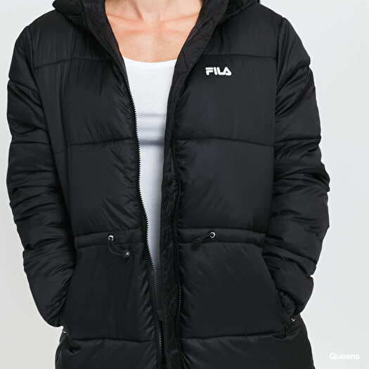 Jackets Fila Women Long Hooded Puffer Jacket Black Queens
