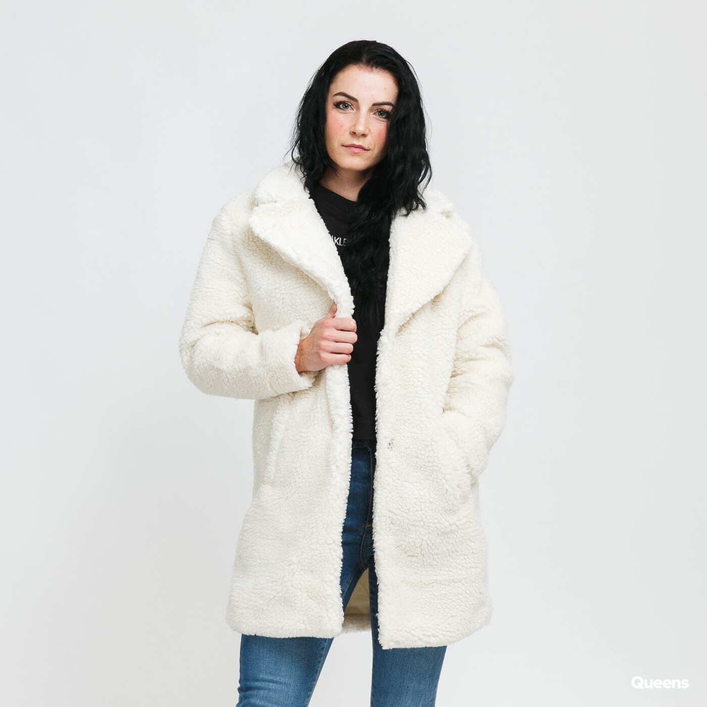 Jackets Urban Classics Ladies Oversized Sherpa Coat Cream | Queens