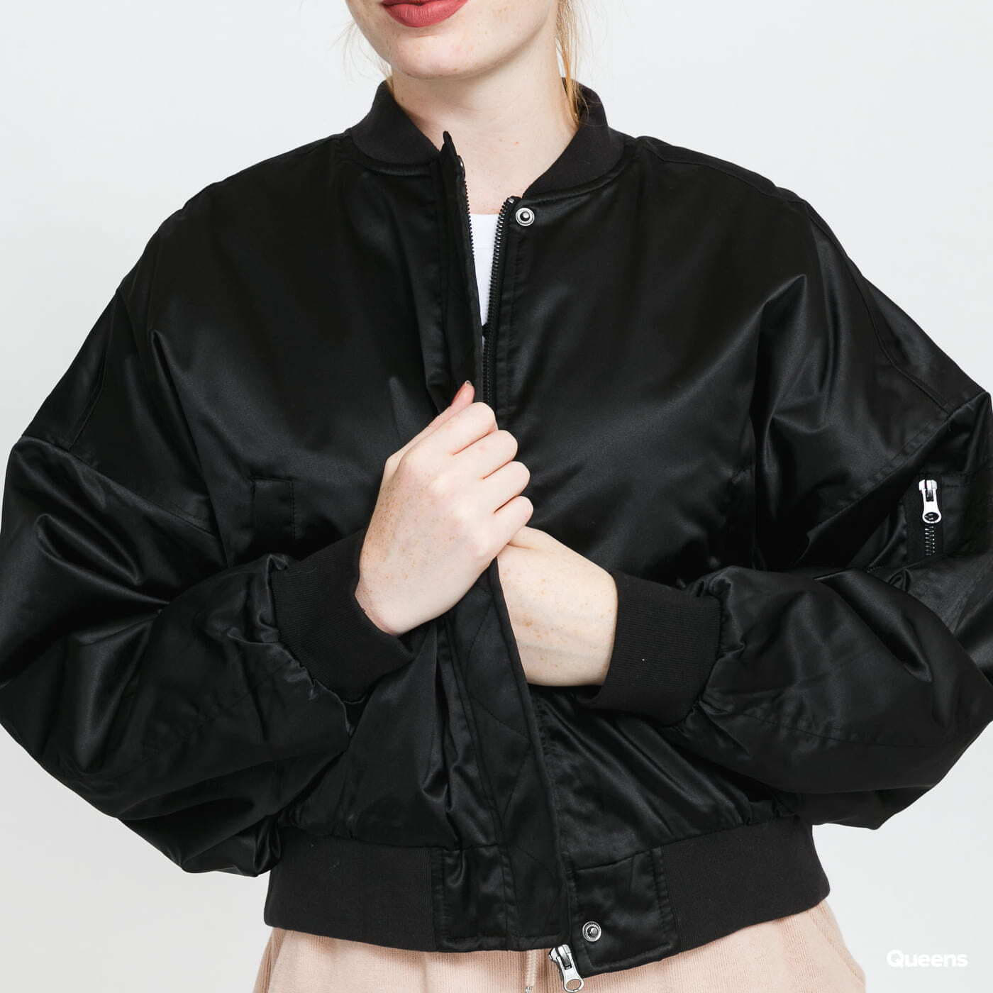 Jackets Urban Classics Ladies Short Oversized Satin Bomber Jacket Black |  Queens