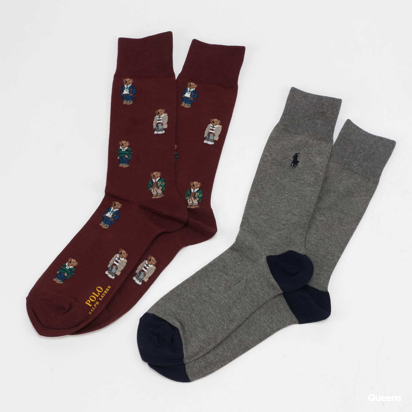 Șosete Polo Ralph Lauren 2Pack Bear Quad Crew Wine/ Melange Dark Grey/ Navy