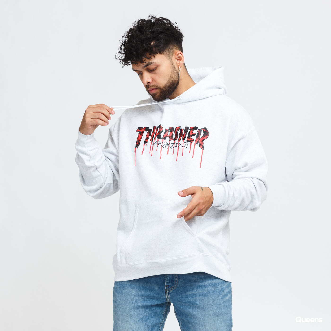 Hoodies and sweatshirts Thrasher Blood Drip Logo Hood Melange Svěle Grey