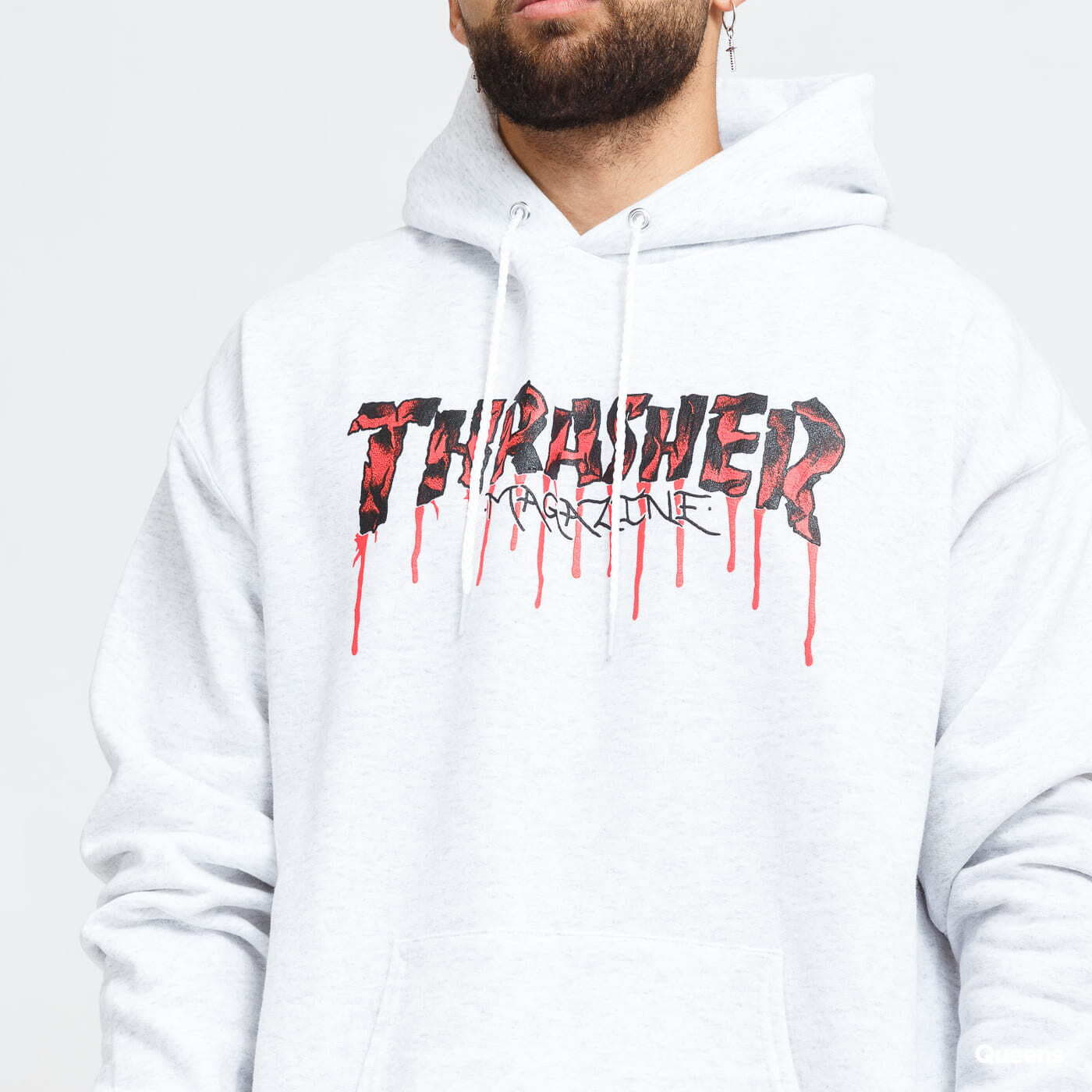 Sweaters Thrasher Blood Drip Logo Hood Melange Svěle Grey
