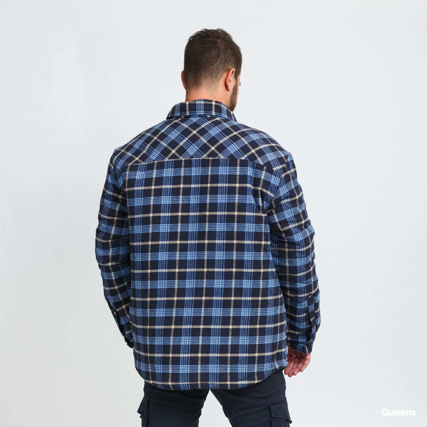 Jackets Urban Classics Plaid Quilted Shirt Jacket Blue | Queens