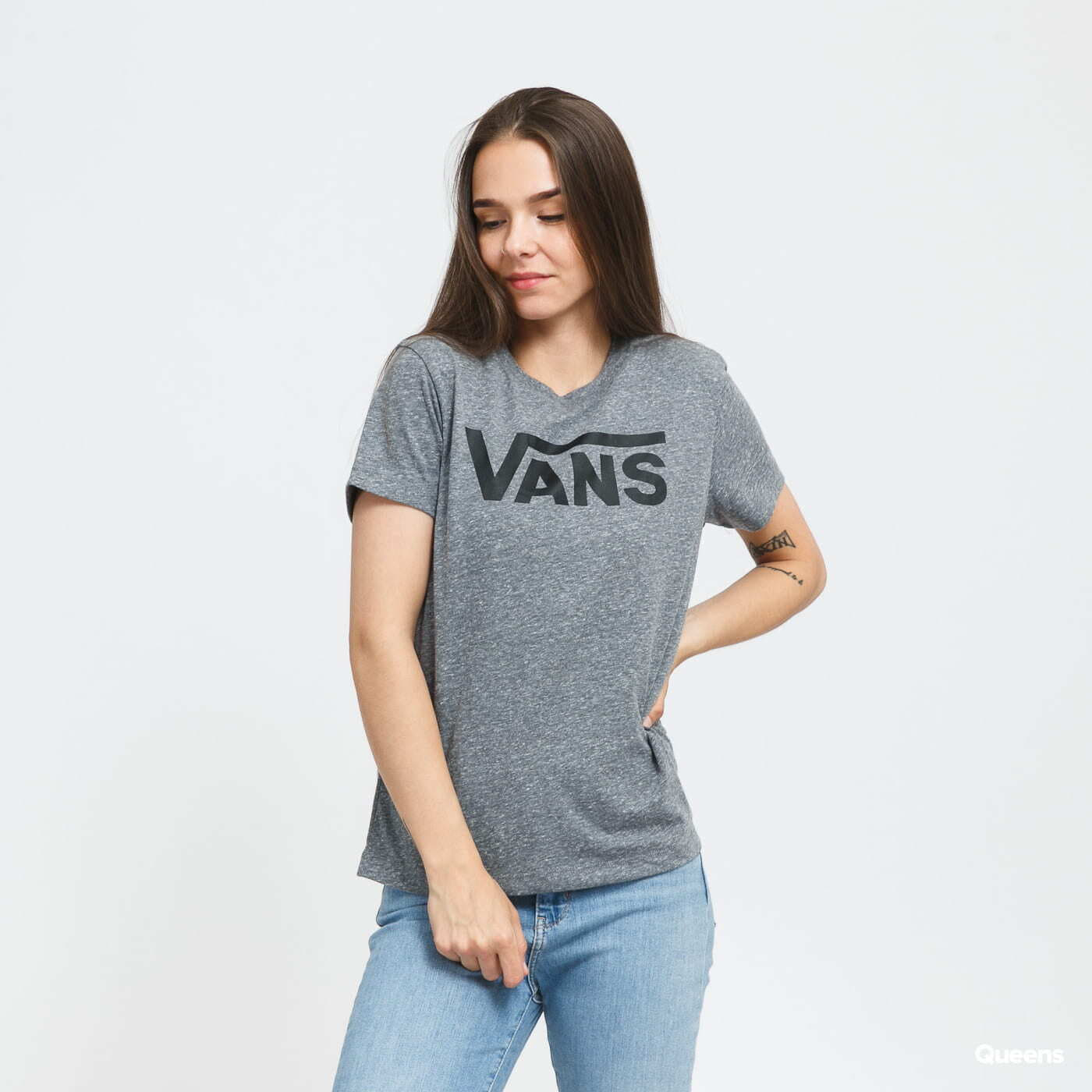 T-shirts Vans WM Flying V Crew Tee Melange Dark Grey | Queens