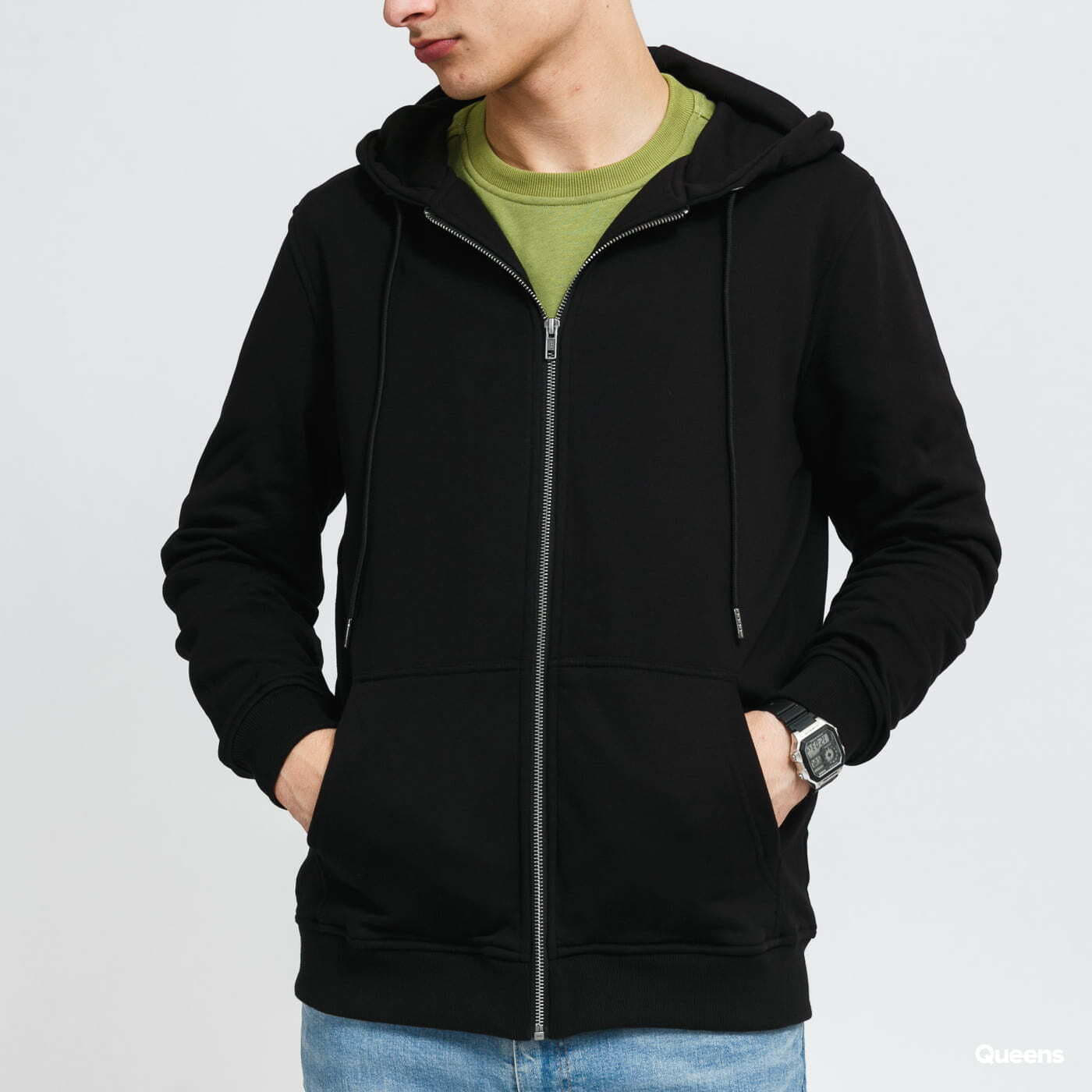 Mikiny Urban Classics Basic Terry Zip Hoody Black