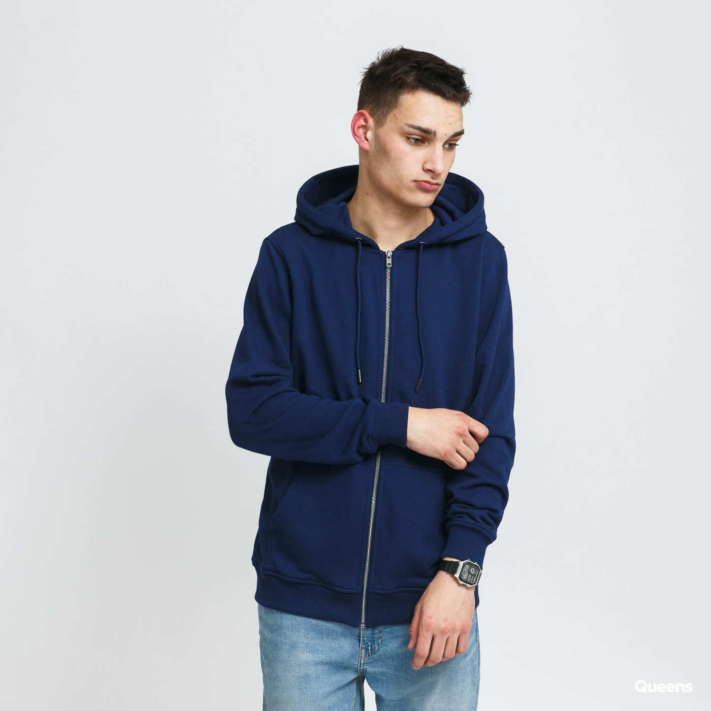 Mikiny Urban Classics Basic Terry Zip Hoody Navy