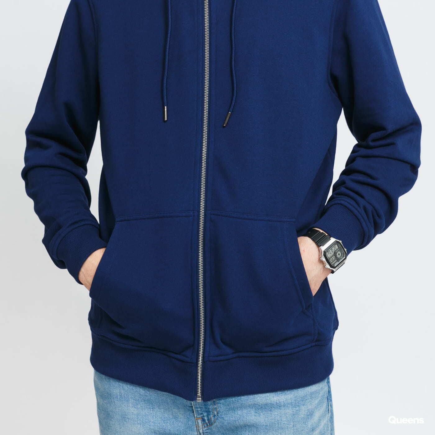 Mikiny Urban Classics Basic Terry Zip Hoody Navy