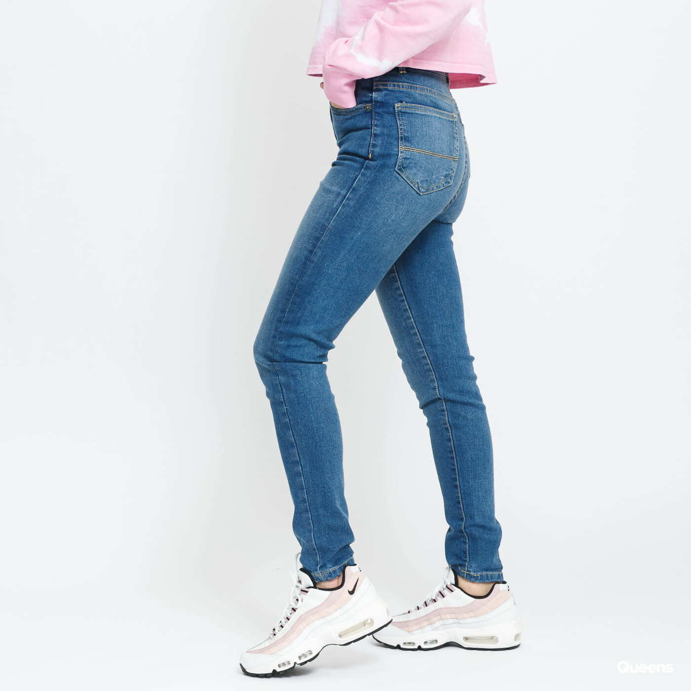 Džínsy Urban Classics Ladies High Waist Slim Jeans Blue