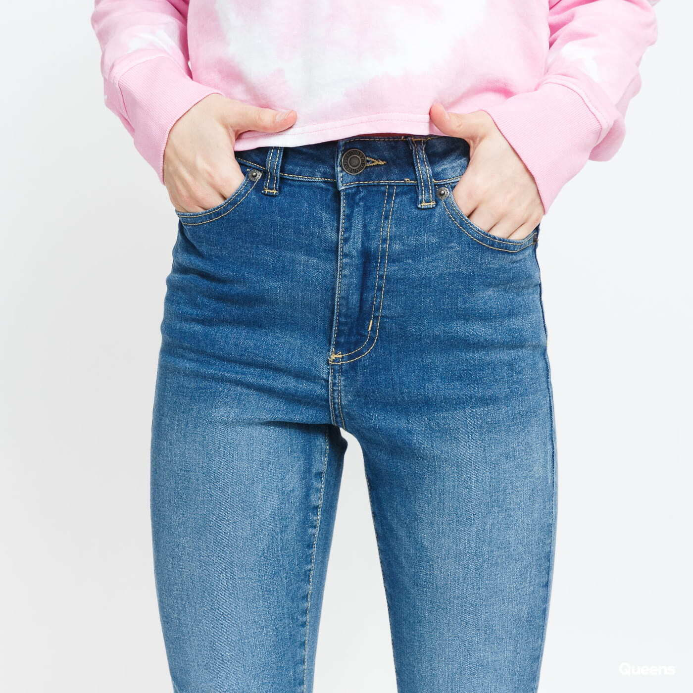 Džínsy Urban Classics Ladies High Waist Slim Jeans Blue