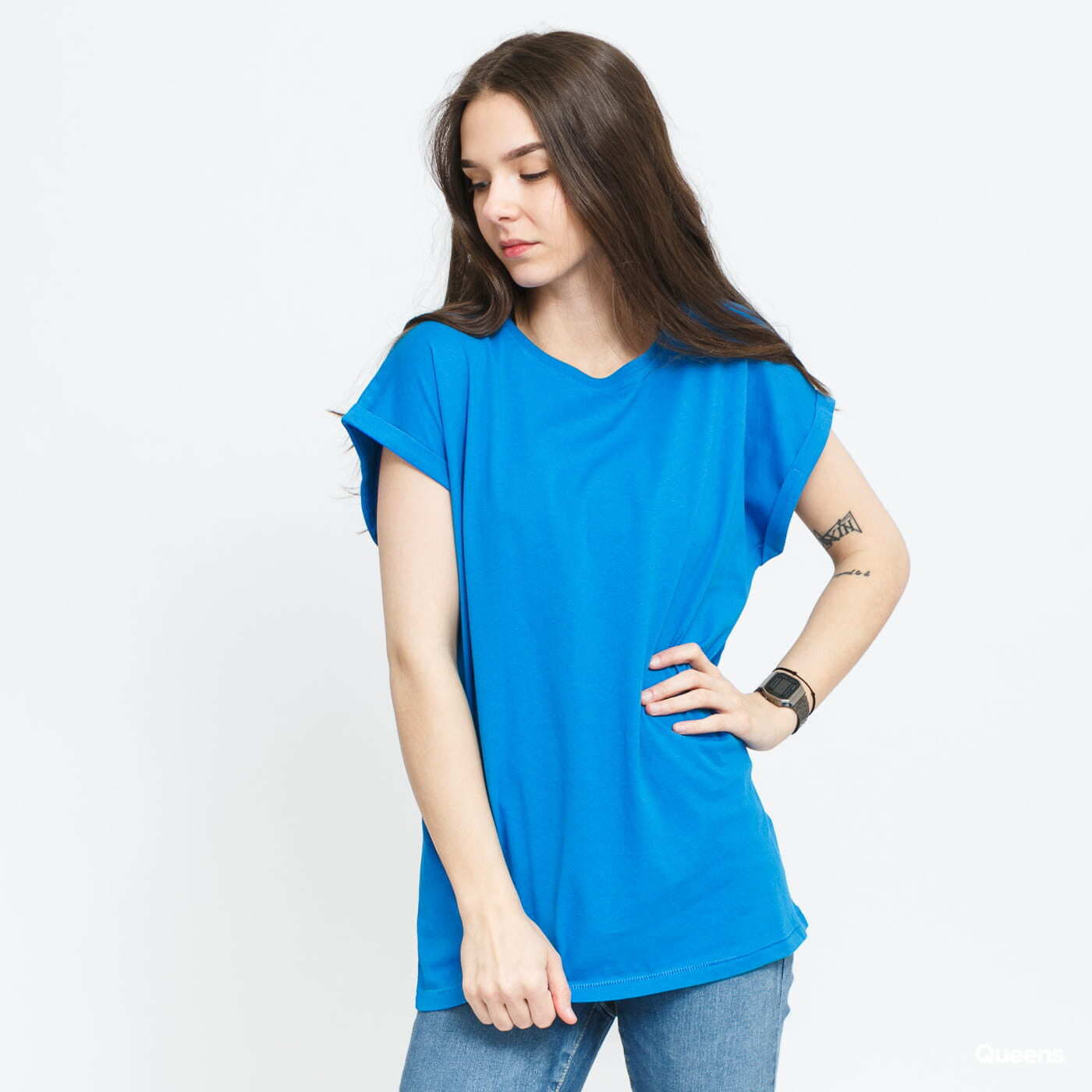 T-shirts Urban Classics Ladies Extended Shoulder Tee Blue