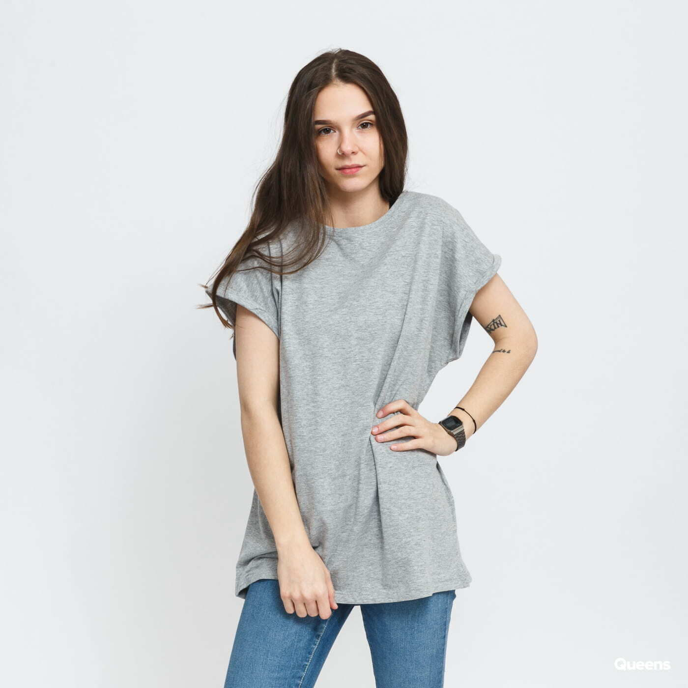T-Shirts Urban Classics Ladies Extended Shoulder Tee Grey
