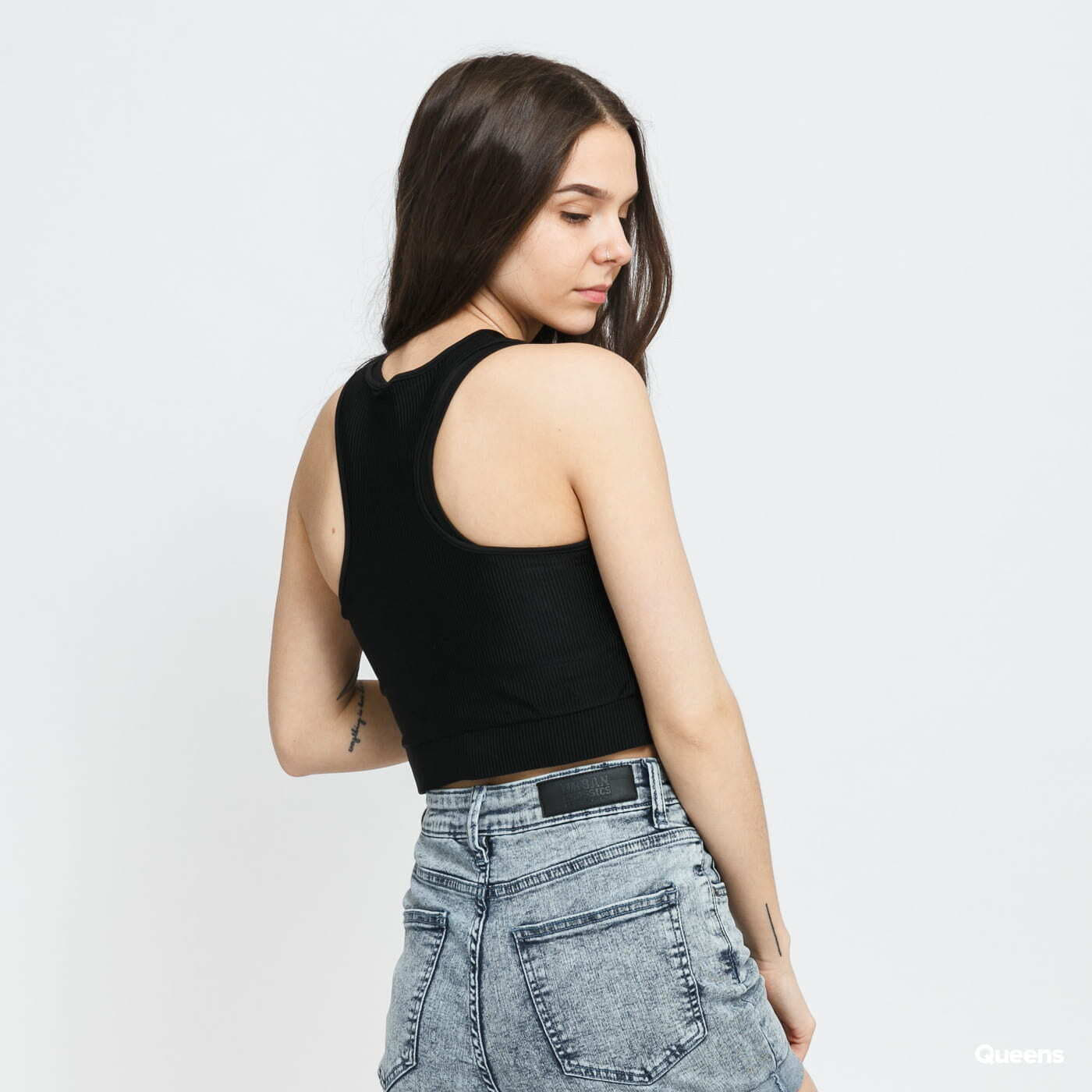 Topy Urban Classics Ladies Cropped Shiny Rib Top Black
