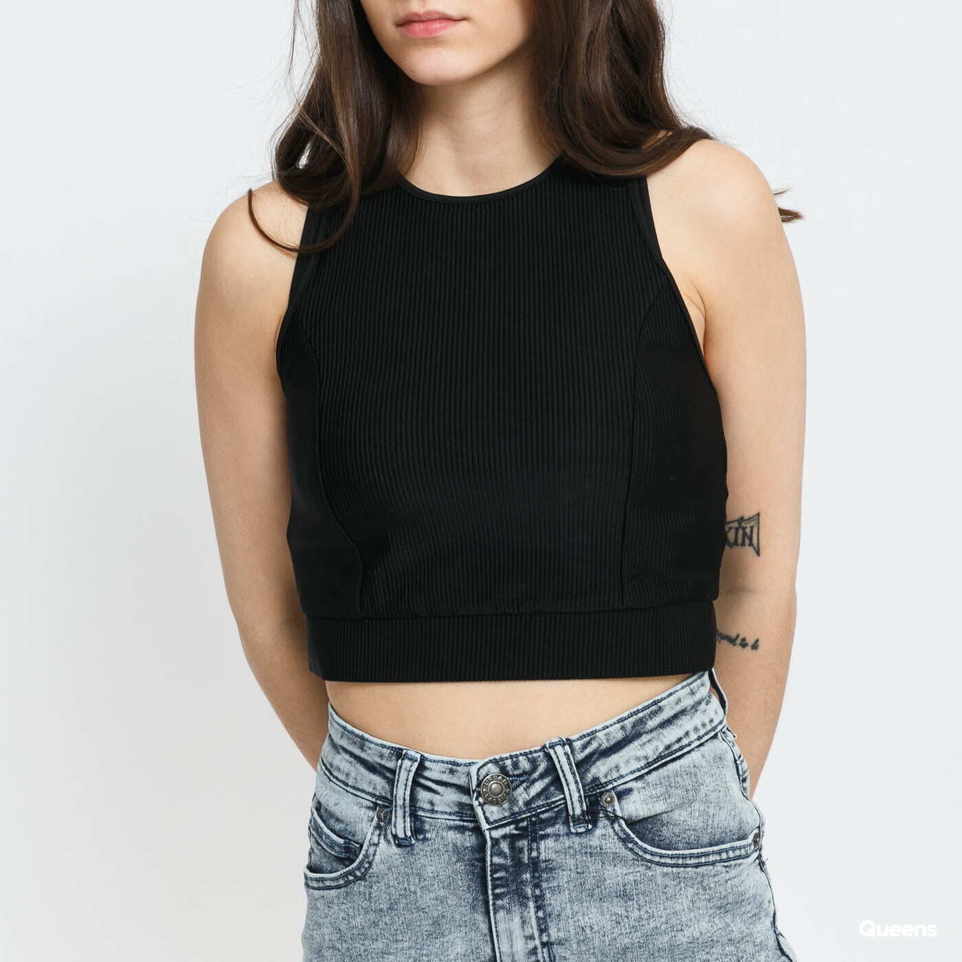 Topy Urban Classics Ladies Cropped Shiny Rib Top Black