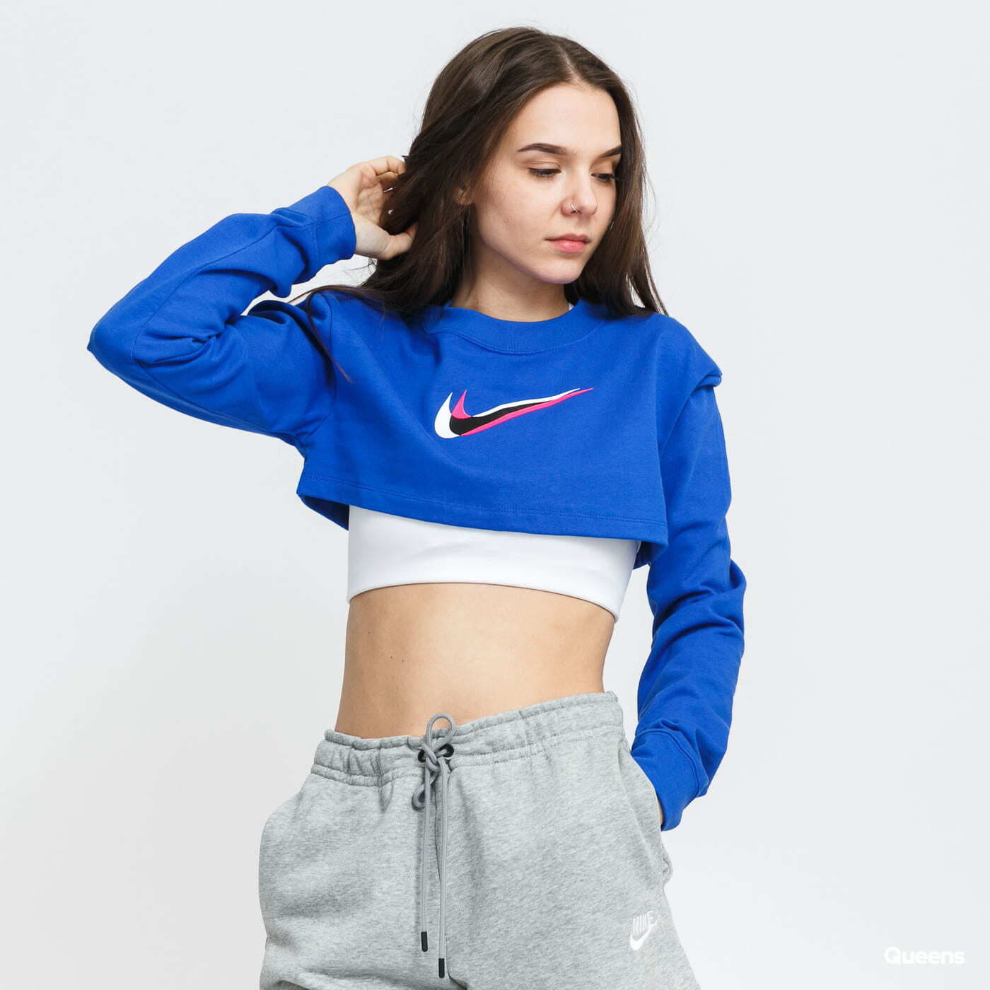 Magliette Nike Sportswear Long Sleeve Crop Top Print Blue Queens