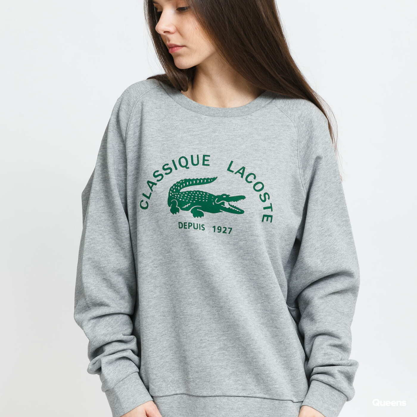 Hoodies and sweatshirts LACOSTE Women s Vintage Print Lightweight Cotton Fleece Sweatshirt Grey Queens
