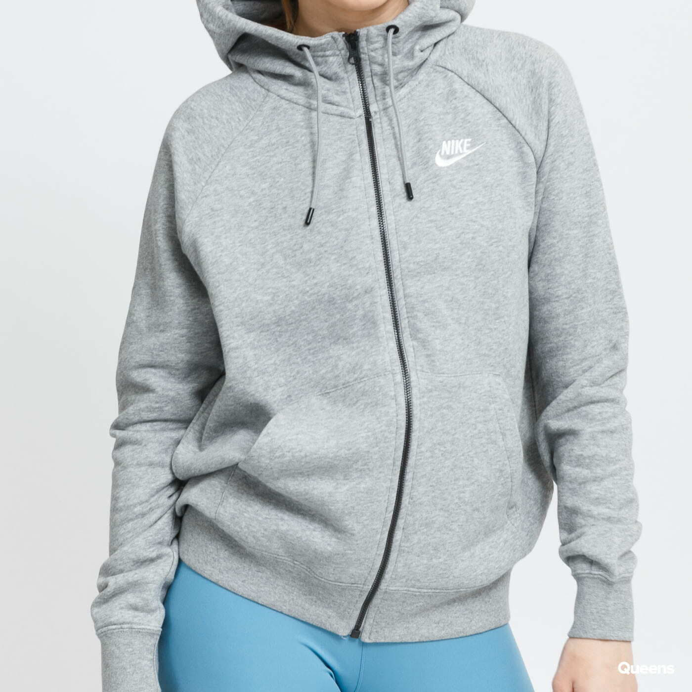 Mikiny a svetry Nike NSW Essential Fleece Full-Zip Hoodie Dk Grey Heather/ White