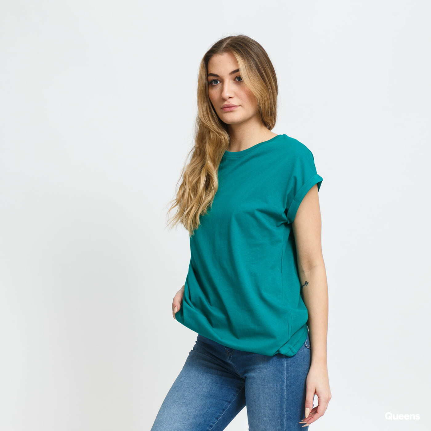 T-Shirts Urban Classics Ladies Extended Shoulder Tee Green