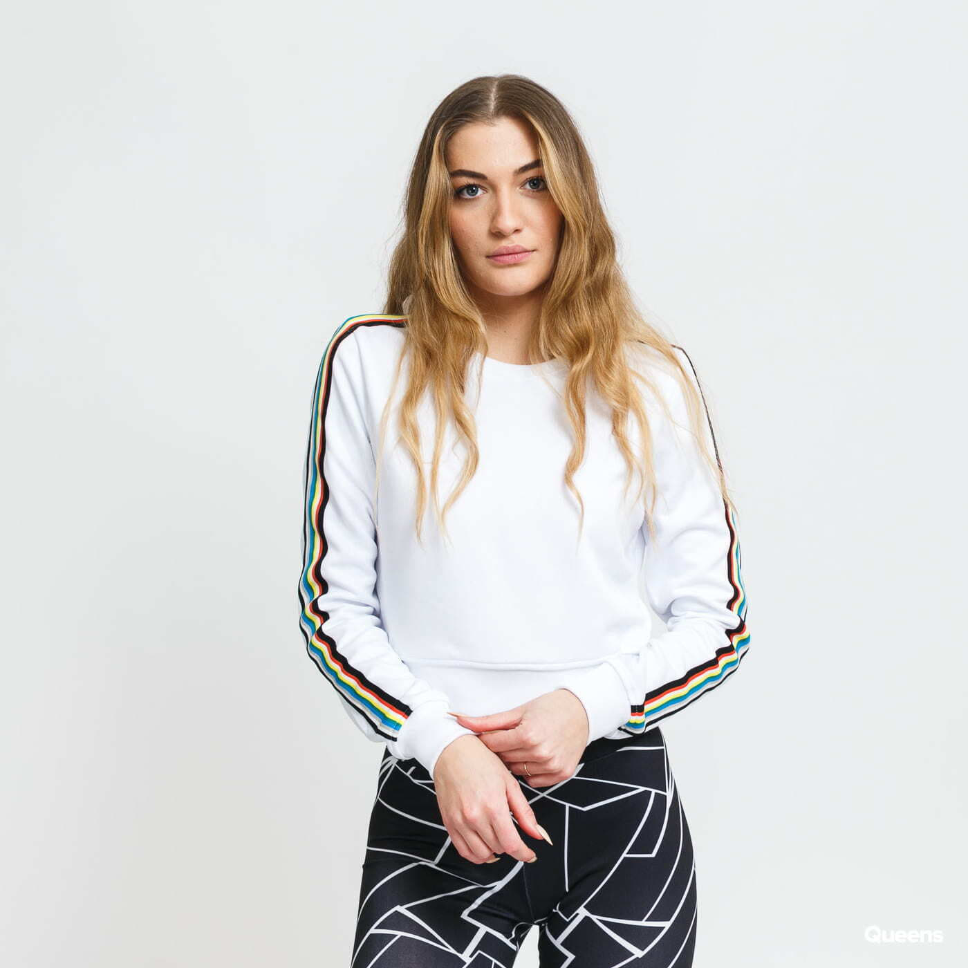 Hoodies and sweatshirts Urban Classics Ladies Multicolor Taped Sleeve Crewneck White