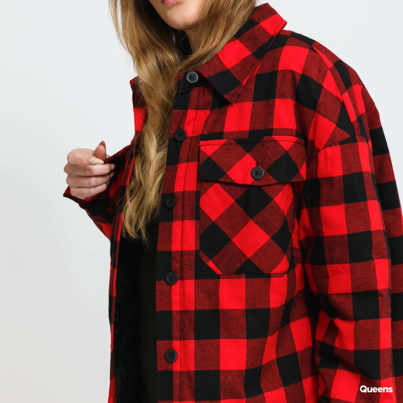 Classics Red | Padded Queens Overshirt Urban / Black Flanell Jackets Ladies