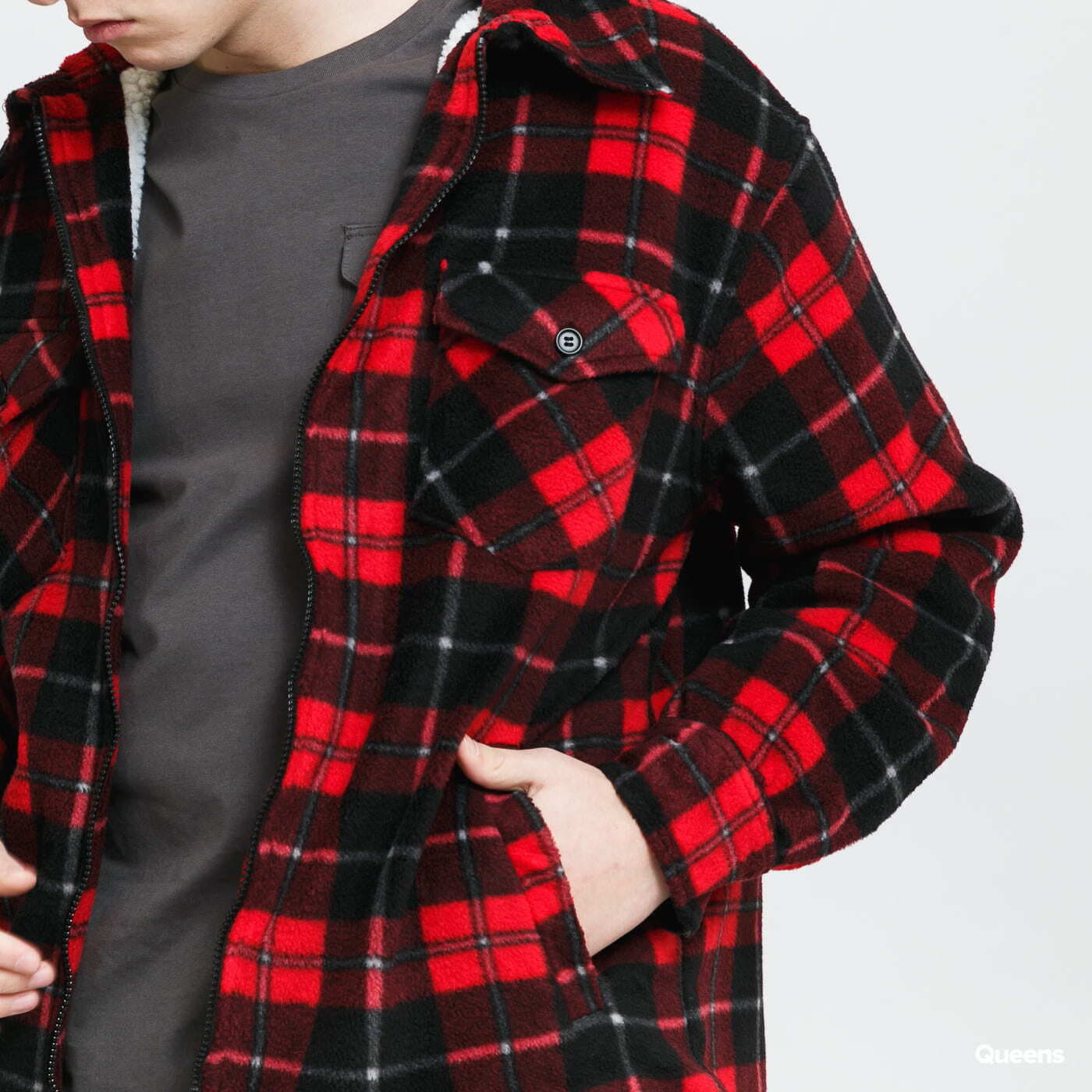 Bundy Urban Classics Plaid Teddy Lined Shirt Jacket Black/ Red