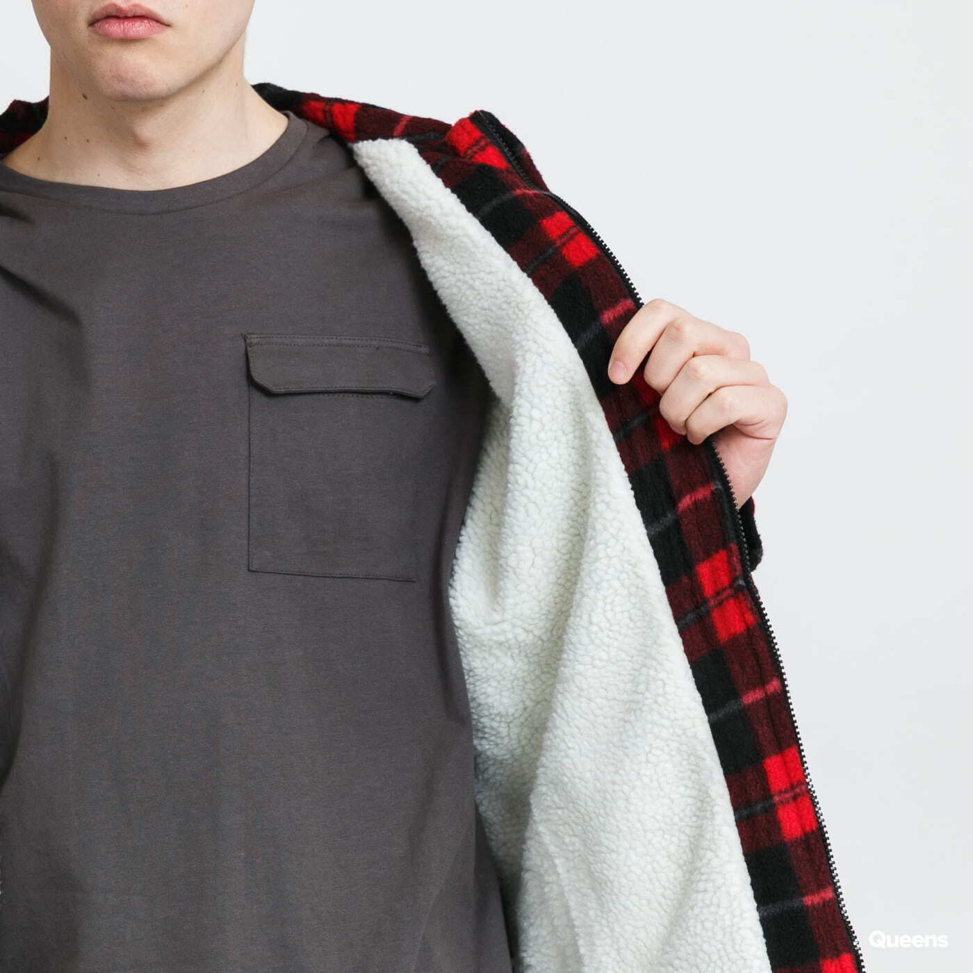 Bundy Urban Classics Plaid Teddy Lined Shirt Jacket Black/ Red