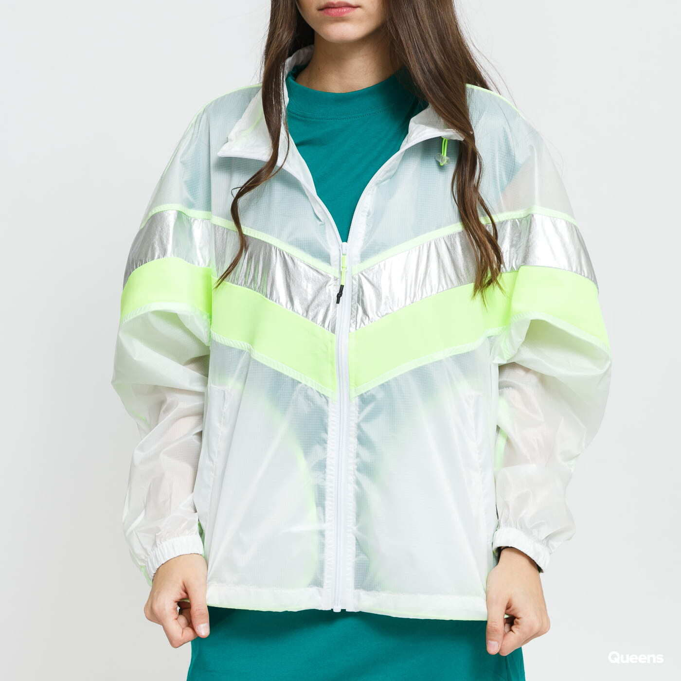 Coach Jackets Urban Classics Ladies 3-Tone Light Track Jacket White/ Neon  Green/ Silver | Queens