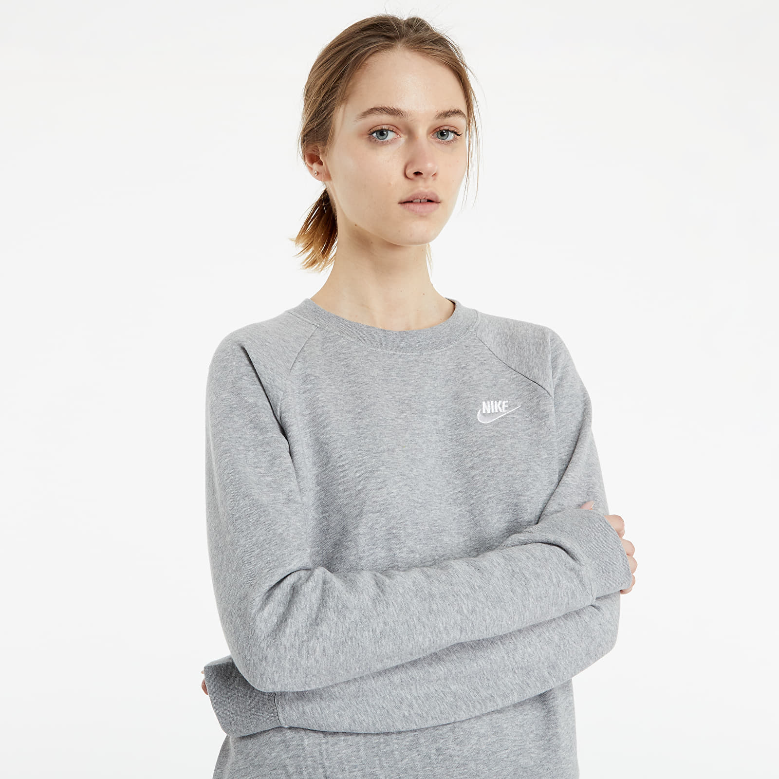 Mikiny Nike Sportswear W Essential Fleece Crew Dk Grey Heather/ White